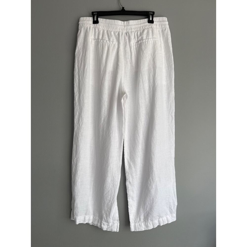 Athleta 100% Linen Wide Leg Pants Women Size 14 White Coastal Resort Drawstring - Picture 6 of 8